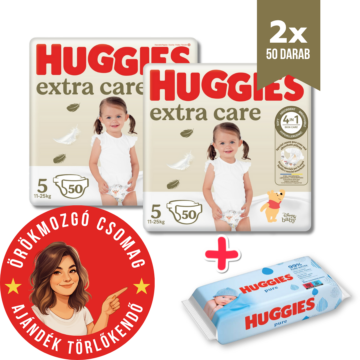 Örökmozgó csomag, Extra Care 5-ös pelenka, 100 db + AJÁNDÉK Huggies® Pure Wipes törlőkendő 56 db