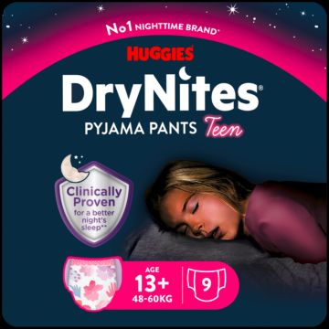 Huggies® DryNites Éjszakai Ifjúsági Pelenka lányoknak 13+ éves kortól (48-60 kg) 9 db 