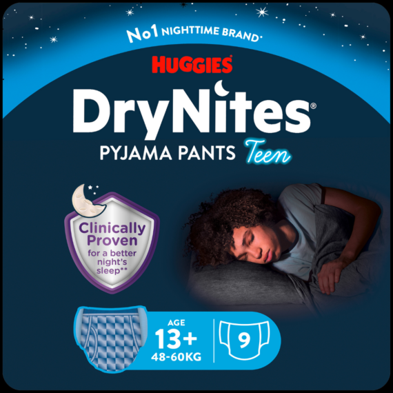  Huggies® DryNites Éjszakai Ifjúsági Pelenka fiúknak 13+ éves kortól (48-60 kg) 9 db 