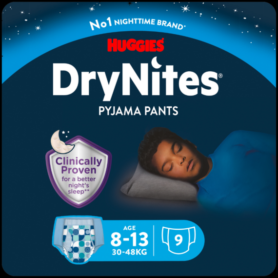 Huggies® DryNites Éjszakai Pelenka fiúknak (8-13 év) (30-48 kg) 9 db