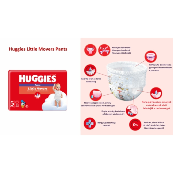  Huggies® Little Movers Pants 5-ös méretű bugyipelenka (12-17 kg)